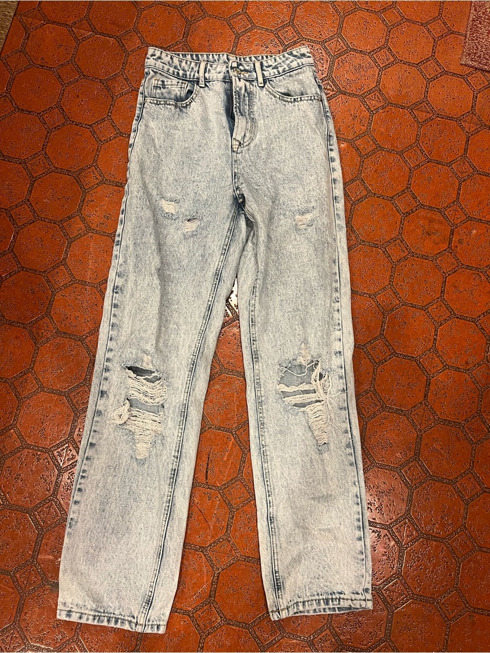Light Wash Distressed Women’s Jeans - Casual High-Rise Straight Leg shein small